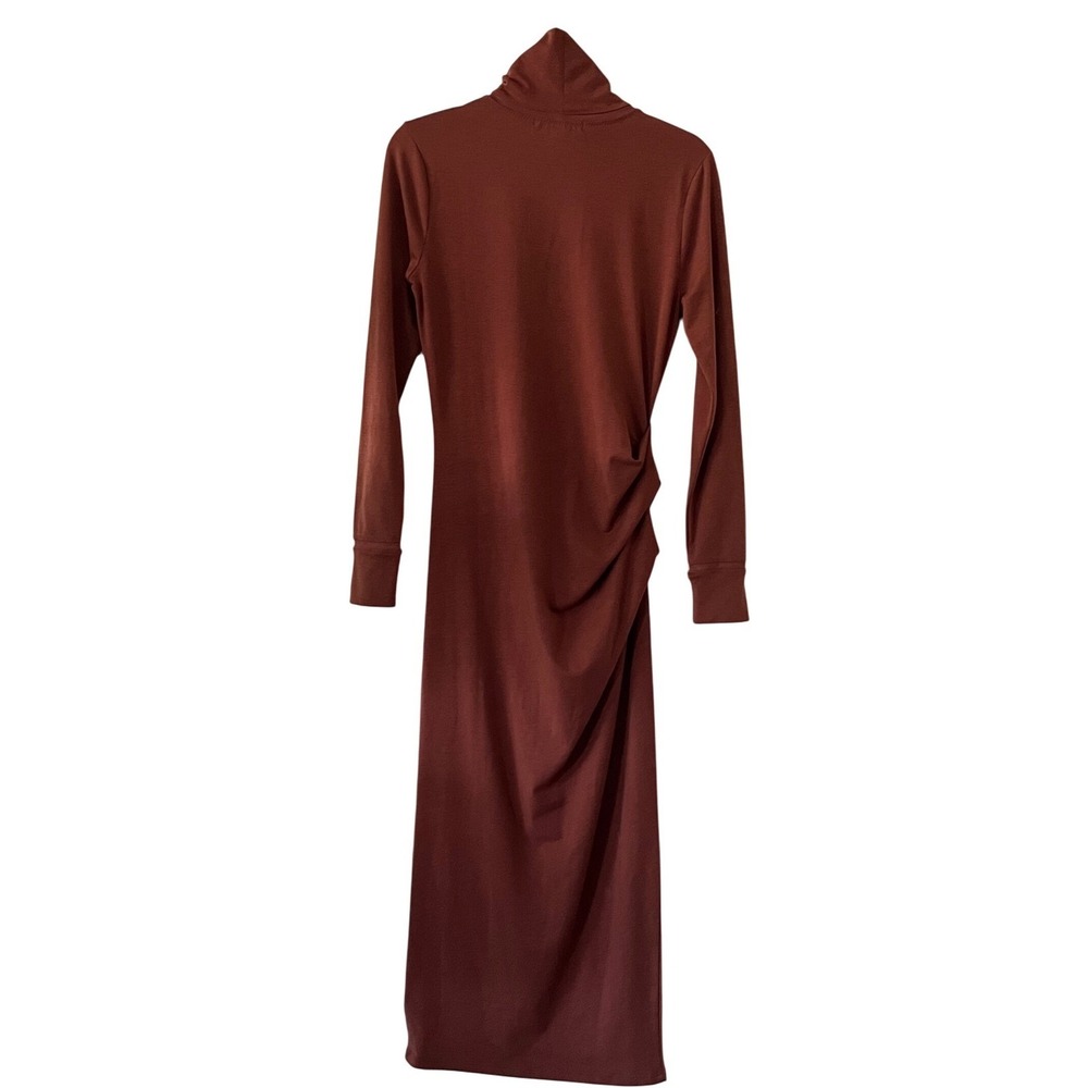 Athleta Women's XS Turtleneck Long Sleeve Ruched Midi Dress Brown - Picture 7 of 8